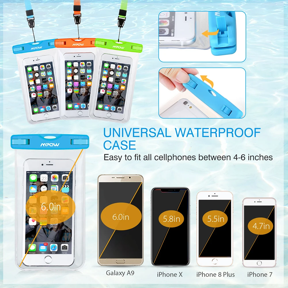Новинка Mpow MBC3 универсальная 4-6 дюймов водонепроницаемая сумка чехол для телефона чехол для плавания для iPhone XS X 8 7 Plus 6S Galaxy S8 Honor 10