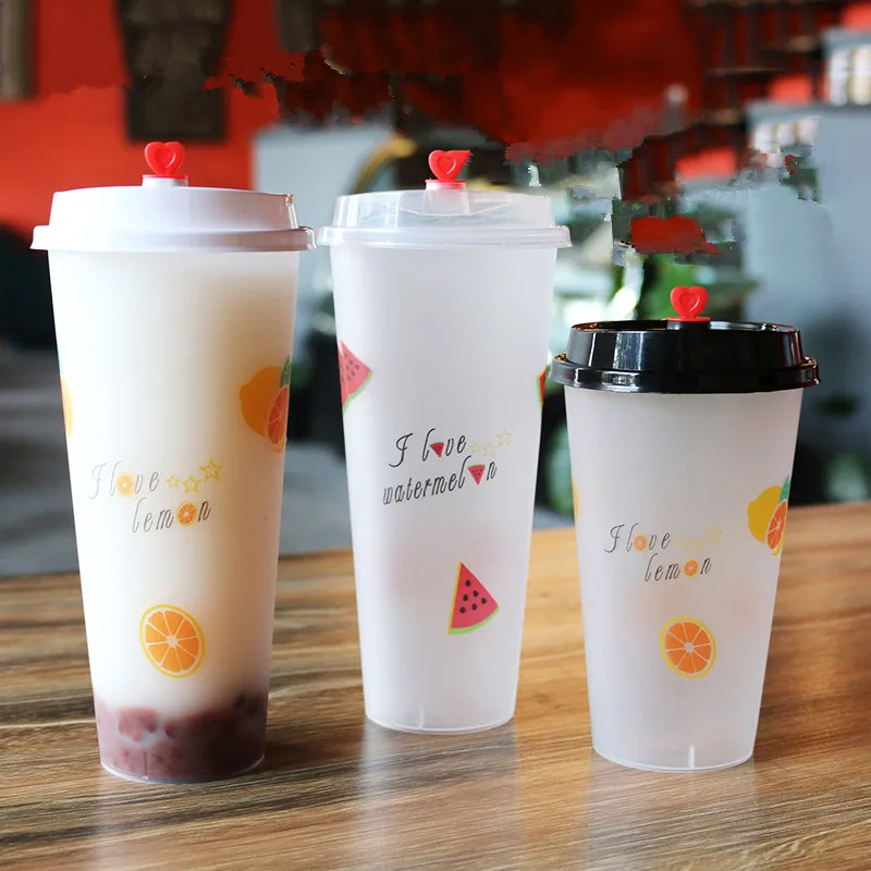 

50pcs Frosted transparent thicken injection plastic cup 500ml 700ml disposable fruit tea juice cold drink milk tea cup with lid