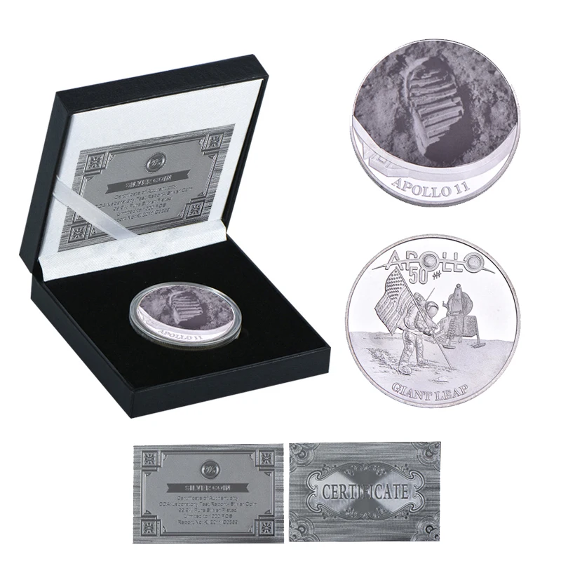 coin4 with box WR Apollo 11 50-летие серебряные коллекционные монеты с монетницей США вызов монеты медаль коллектор подарок дропшиппинг - Color: coin4 with box