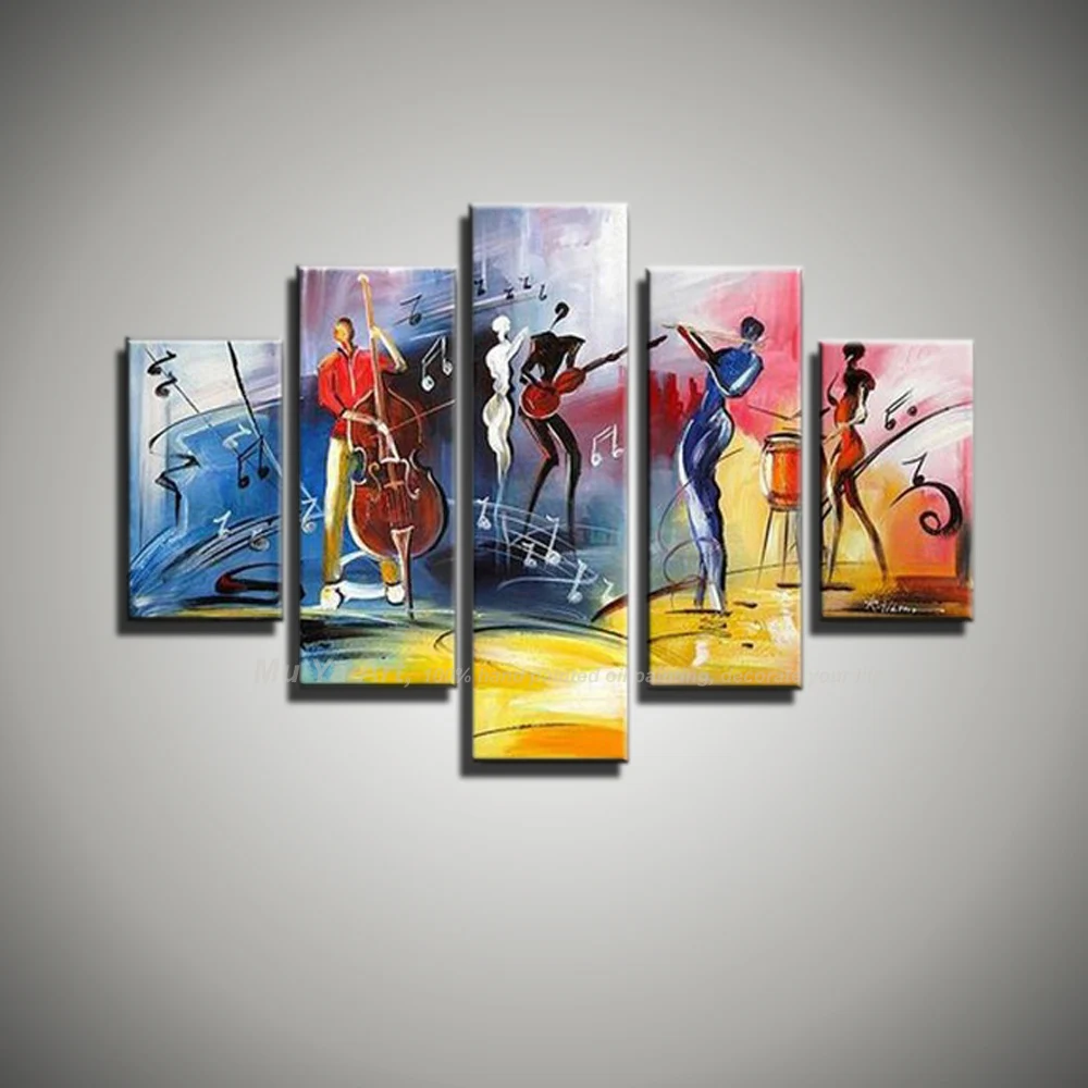 

Free shipping modern abstract figure painting painted 5 piece canvas wall art music jazz art picture oil painting living room