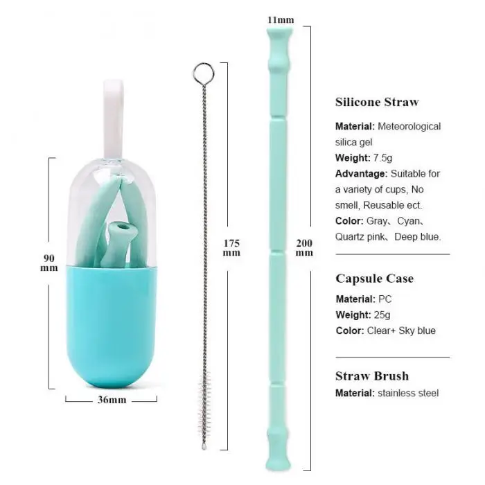 Складной многоразовый силиконовый питьевой соломинки с брелок чехол щетка для чистки XH8Z NO29