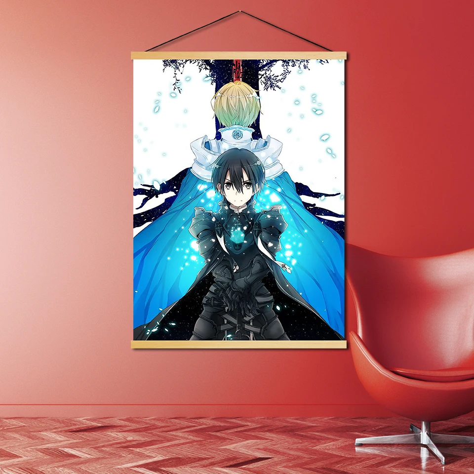 Nordic-Scroll-Modern-Animation-Sword-art-Online-game-Wall-Art-Picture-Canvas-Solid-Wood-Hanging-Painting (3)