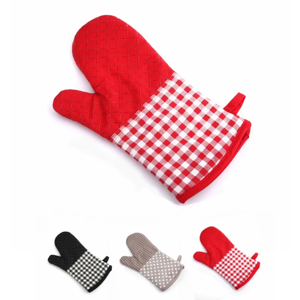 Cotton Oven Mitts Flame Retardant Quilted Silicone Coating Heat