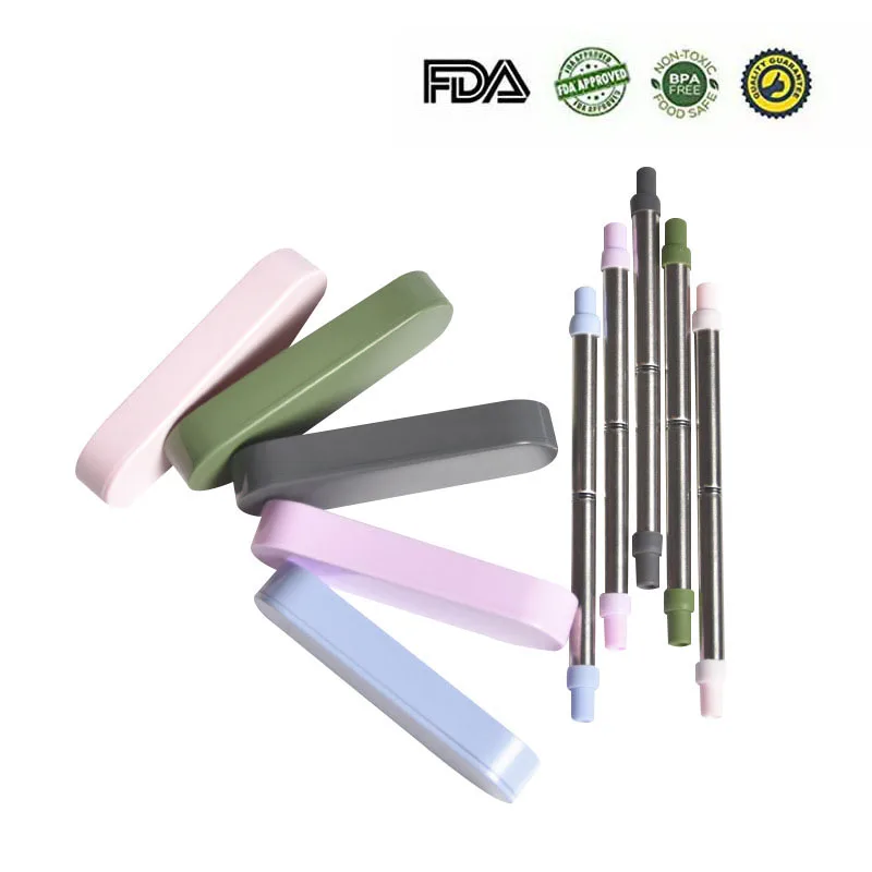 

Foldable Drinking Straw Collapsible Reusable Straw With Keychain Hole Travel Outdoor Household Home Kitchen Bar Accessories