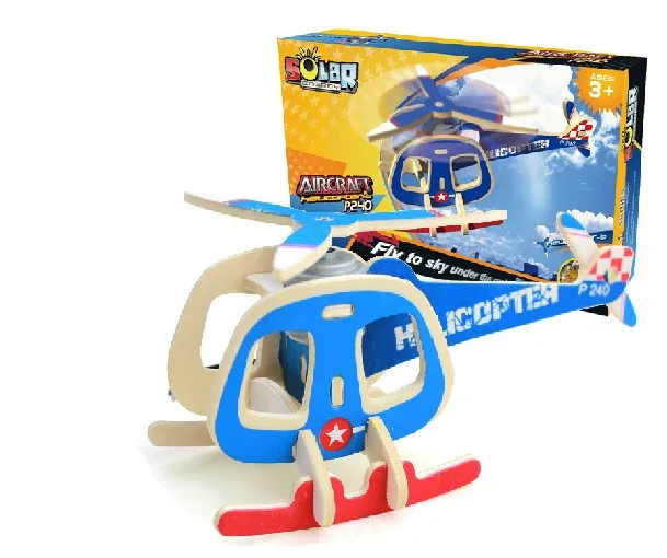 Educational toy P240 transport helicopter solar plane 3d jigsaw puzzle assembly model wooden creative game children