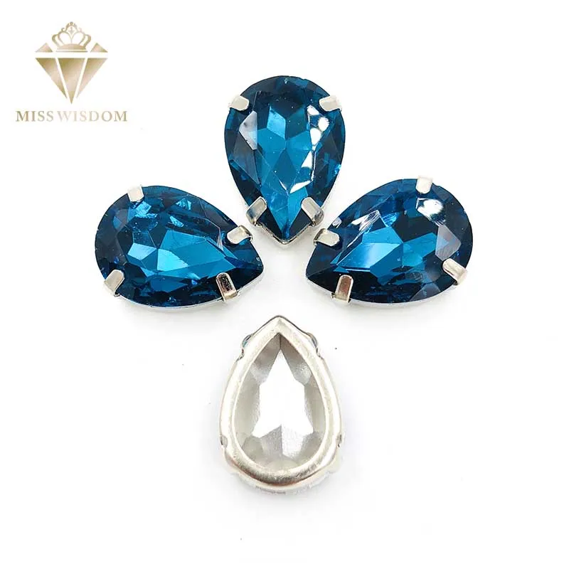

10X14/13X18mm glass crystal Peacock Blue teardrop Copper claws hollow thick base high quality Sew on rhinestones DIY accessories