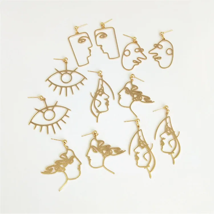 Abstract Face Outline Exaggeration Asymmetric drop Earrings New Metal Personality Eye For Women | Украшения и аксессуары