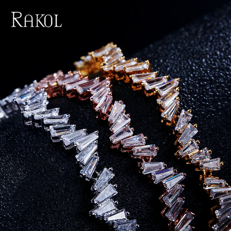 RAKOL أزياء المرأة حجر الراين مكعب زركونيا سوار للتنس الزفاف قابل للتعديل أساور مجوهرات نيس سوار هدية الكريسماس