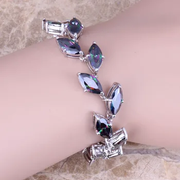 

Glamorous Rainbow Cubic Zirconia Silver Plated Link Chain Bracelet 7 - 8 inch S0828