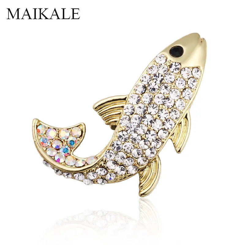 

MAIKALE Cute Rhinestone Fish Brooch Pins Crystal Animal Broche Fish Brooches for Women Kids Clothes Bag Accessories Charms Gifts
