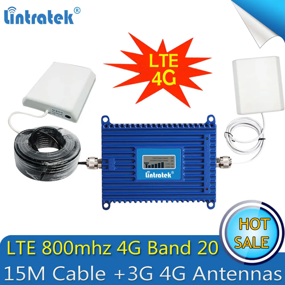 

Lintratek 4G Repetidor LTE 800Mhz (Band 20) 4G Signal Booster 70dB Cellphone Cellular Signal Repeater Amplifier 4G Antennas