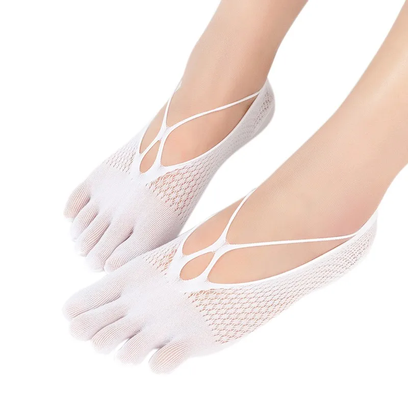 Новые однотонные сетчатые противоскользящие Low Cut Пять пальцев ног носки Для женщин дышащая Тапочки, закрывающие носок с открытым носком