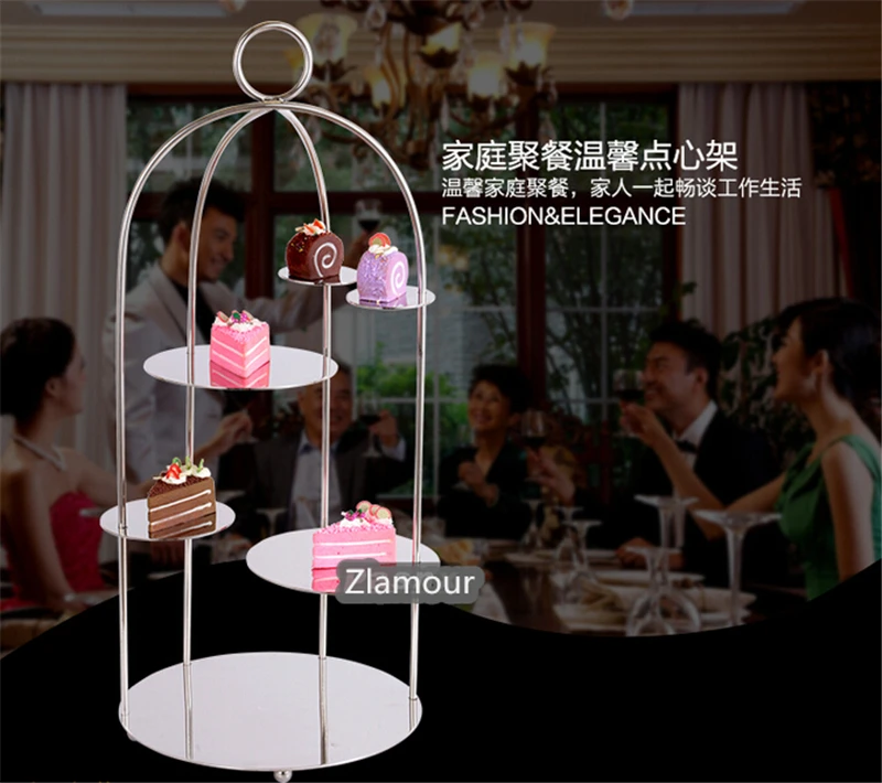 stainless steel Western Hotel Cafe Birdcage snack stand cake Dessert Sushi shelf Food display shelves restaurant buffet silver