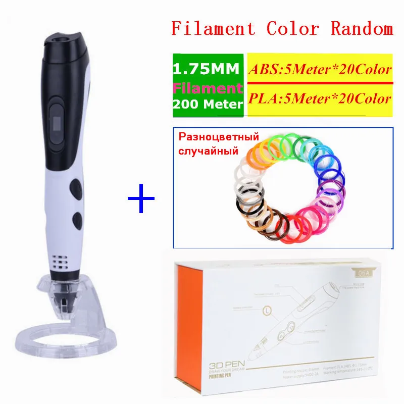 

Original 3D Pens With 1.75mm 100 Meter(20 Color) ABS+100 Meter(20 Color) PLA DC 5V 2A USB Charge 3D Painting Pen Kid Best Gift