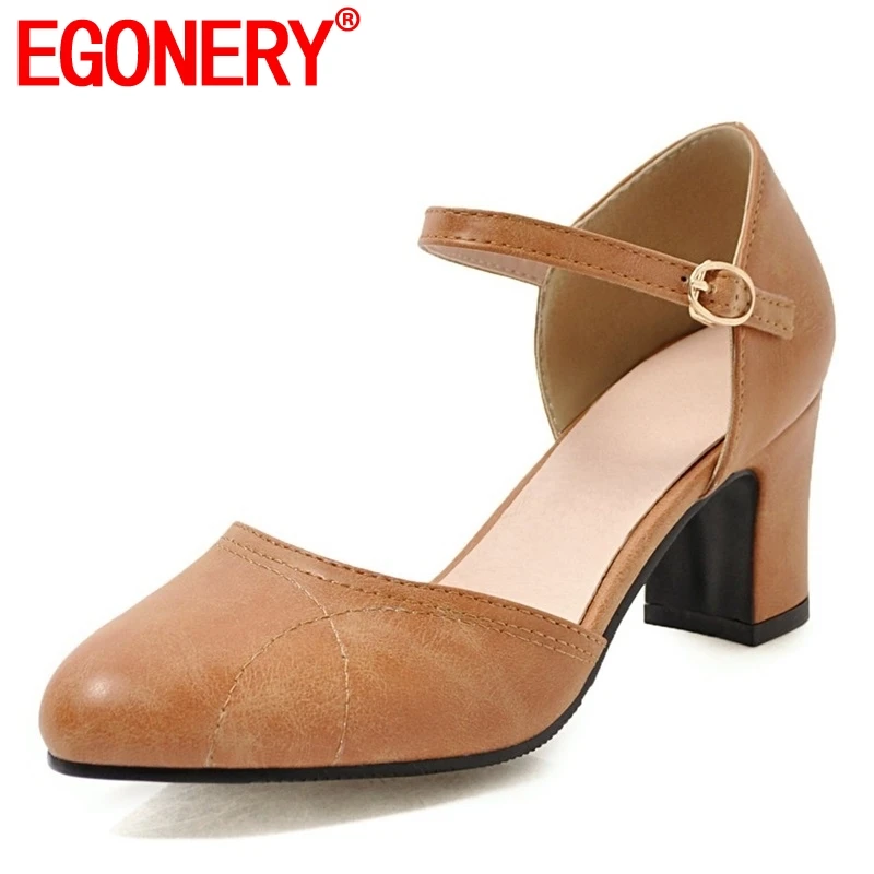 Egonery/Женская обувь; коллекция 2019 года; сезон весна; новые лаконичные женские туфли-лодочки с круглым носком и мелкой пряжкой; женская обувь
