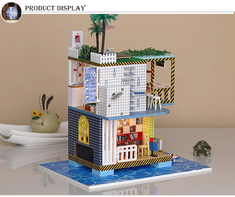 DIY Dollhouse Wooden Miniature Doll House Sea Post Station Handmade Building Model Assemble Kits Casa De Boneca Toys (3)