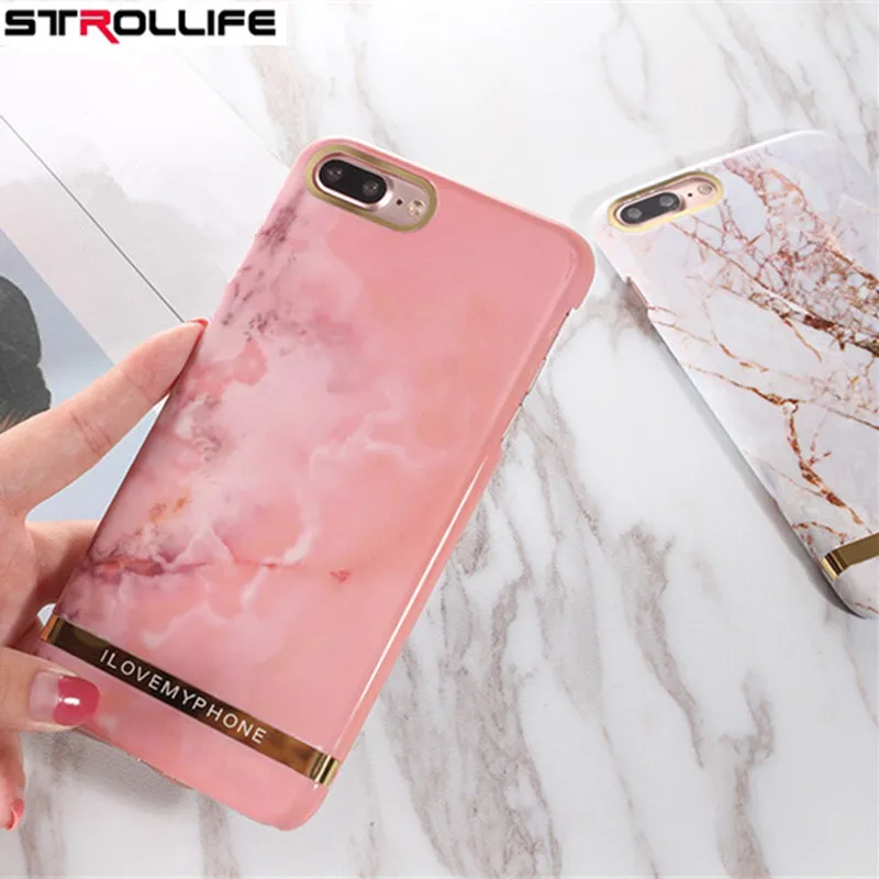 

STROLLIFE Glossy Marble Phone Case For iphone 7 Case Fashion Gold Line Hard PC Back Cover For iphone 7 6 6S Plus Fundas Coque
