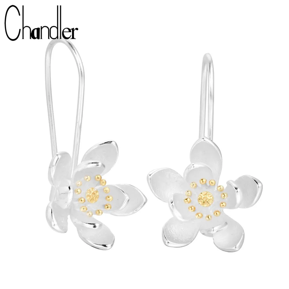 Chandler Long Big Lotus silver Jewelry Flower Drop Earrings For Women Statement Earring Pendientes Plata 925 Bijoux