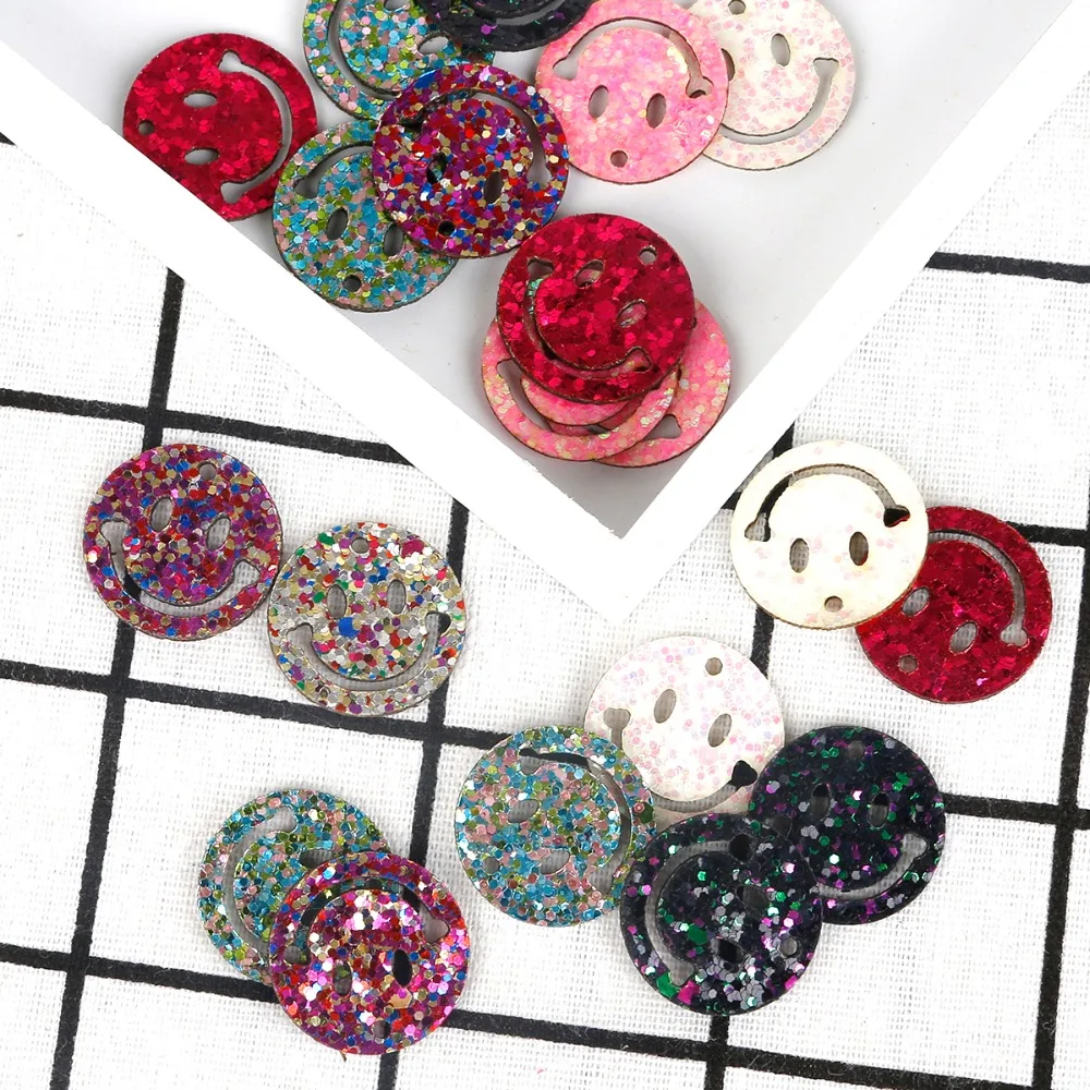 6pcs Multi Colors PVC Smile Charm 23mm Faux Druzy Glitter Charm Pendant