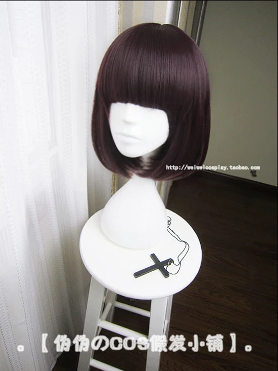 Anime Bungo Stray Dogs Akiko Yosano Short Bob Purple-Black Heat Resistent Cosplay Hair Wig + Butterfly Hairpin Women's Costumes