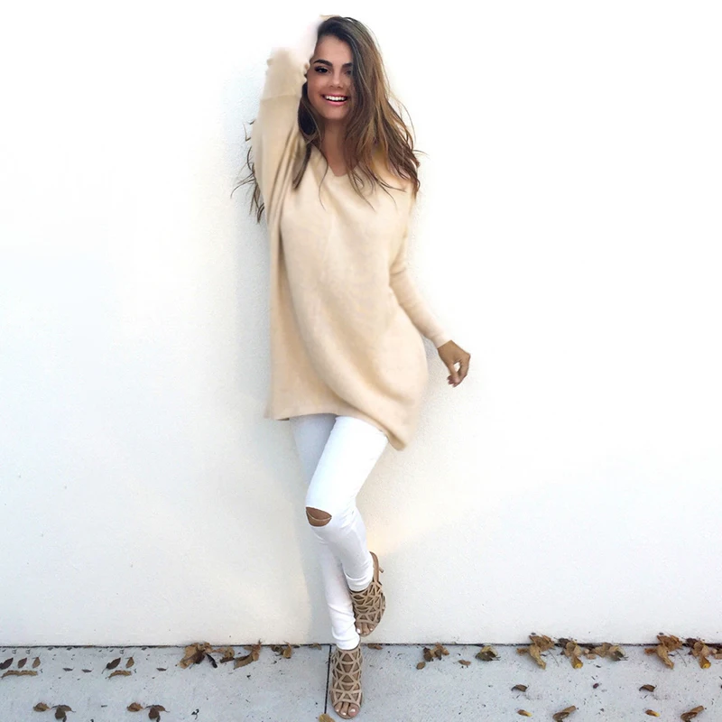 

2019 Autumn Winter Sweaters Women Fashion Warm Pullover Women Knitted Sweater Female V-Neck Long Sleeve Loose Sweater Knitted