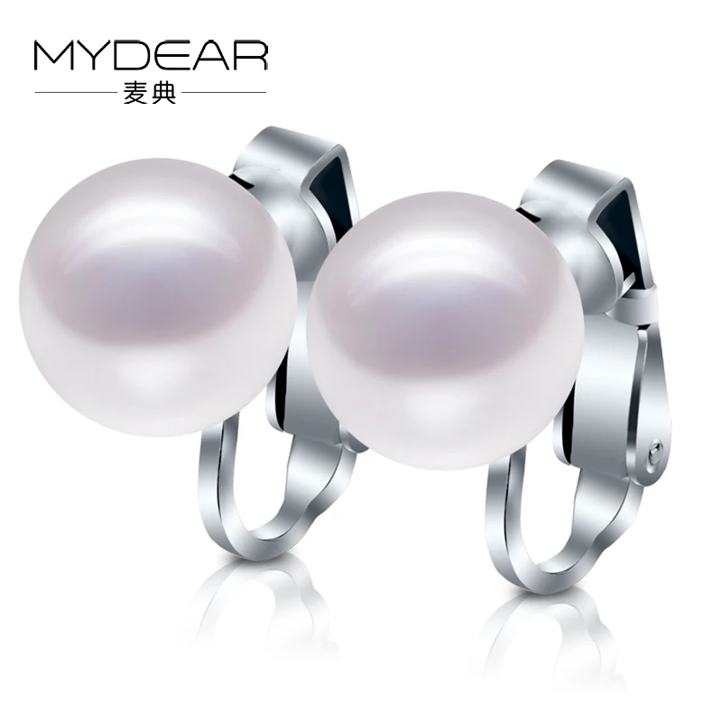 

MYDEAR 2016 Newest Women Clip Earrings,100% Real 10-10.5mm Freshwater Pearls Earrings,Big White Burnished Pearls Jewelry