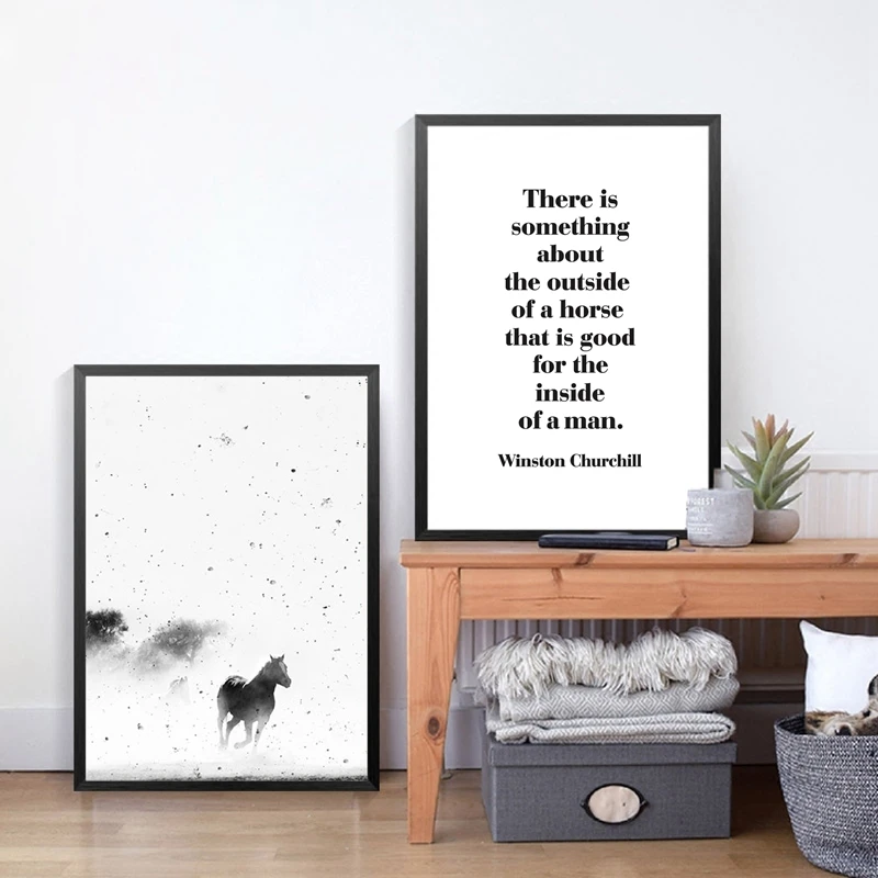 Черный и белый лошадь фотографии Wall Art Холст печати плакат с принтом ковбой
