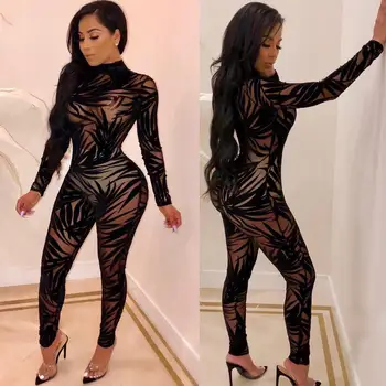 

Jumpsuits For Women 2019 Black Transparent Long Sleeve Rompers Woman Jumpsuit Summer Women'S Fashion Clothing Ladies Wear DT636