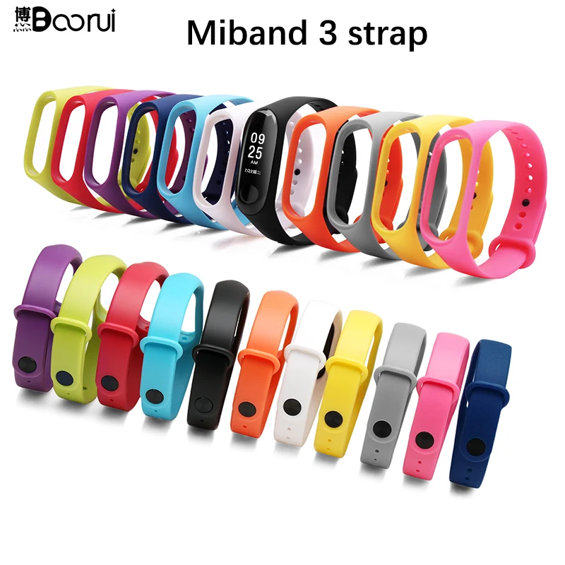 BOORUI Pulsera, цветной браслет Miband, 3 ремешка, силиконовый ремешок Miband, 3 ремешка, Сменные аксессуары, ремешок на запястье для xiaomi mi3, браслет