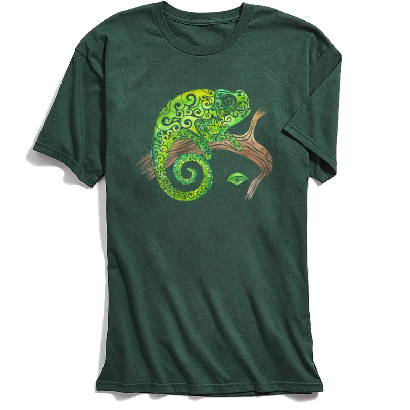 Swirly Chameleon T-Shirt Short Sleeve Summer Special Men's Summer Fall T Shirt Summer Sweatshirts O-Neck Pure Cotton Swirly Chameleon dark