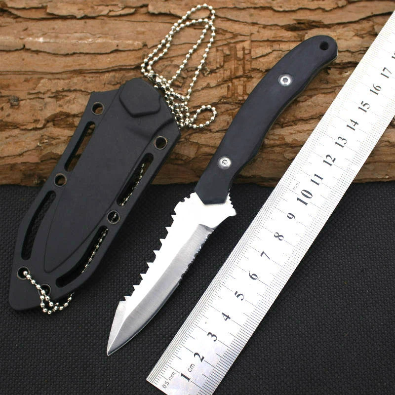 Hot Necklace Survival Knife OX Fixed 5CR13MOV Steel Blade Knife Wood Handle Huntting Tactical