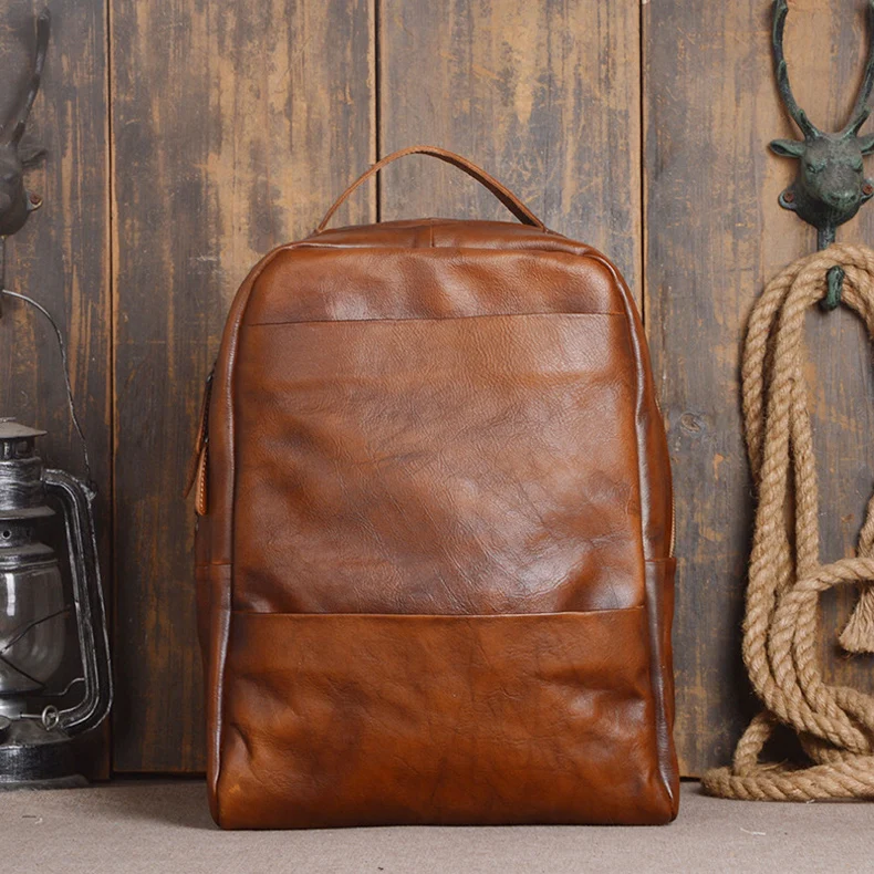 

Genuine Leather Men Backpack Laptop Bags Professional Business Ruchsack for Travel Shoulder Mens Purse Campus Unisex Book Bag