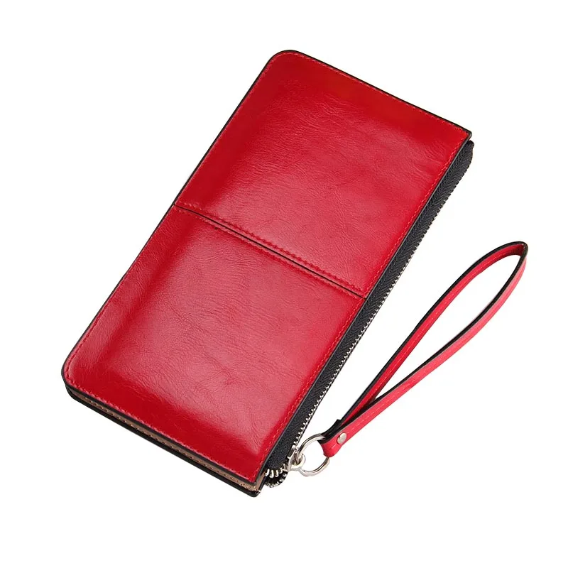 2016 New Designer Fashion Hot Oil Wax Cowhide Women Wallet Genuine Leather Women's Korean Zipper Purse Large Capacity Day Clutch