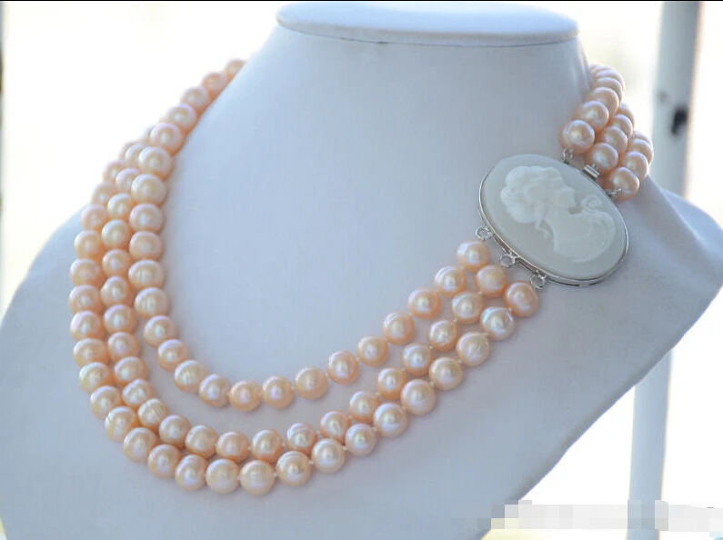 

FREE SHIPPING * Z6331 3strands 10mm pink round freshwater cultured pearl necklace 19inch AAA