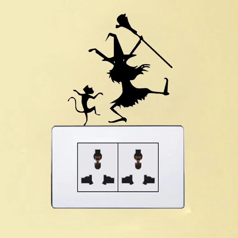 

Dancing Witch And Cat Wall Decal Light Switch Sticker Vinyl Home Decor 6SS0305