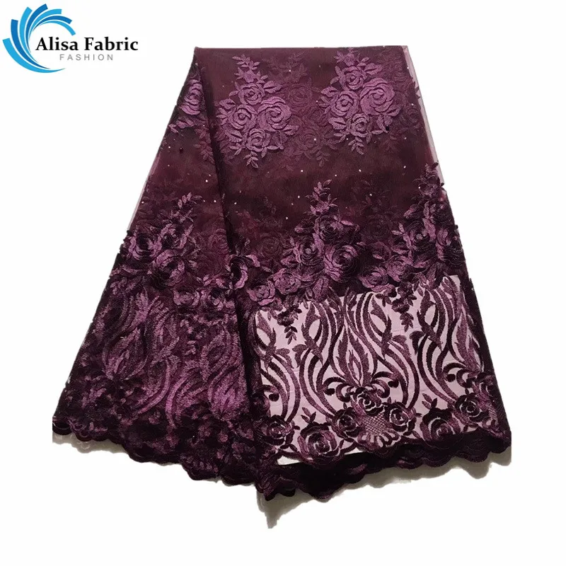 

Latest design African lace fabric 2019 Popular embroidered voile laces with stones and beads french laces fabrics for lady dress