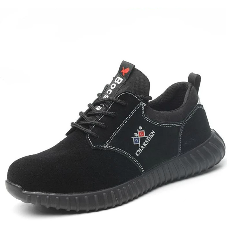 

new design men big size steel toe caps work safety shoes anti-pierce cow suede leather worker shoe security boots protective man