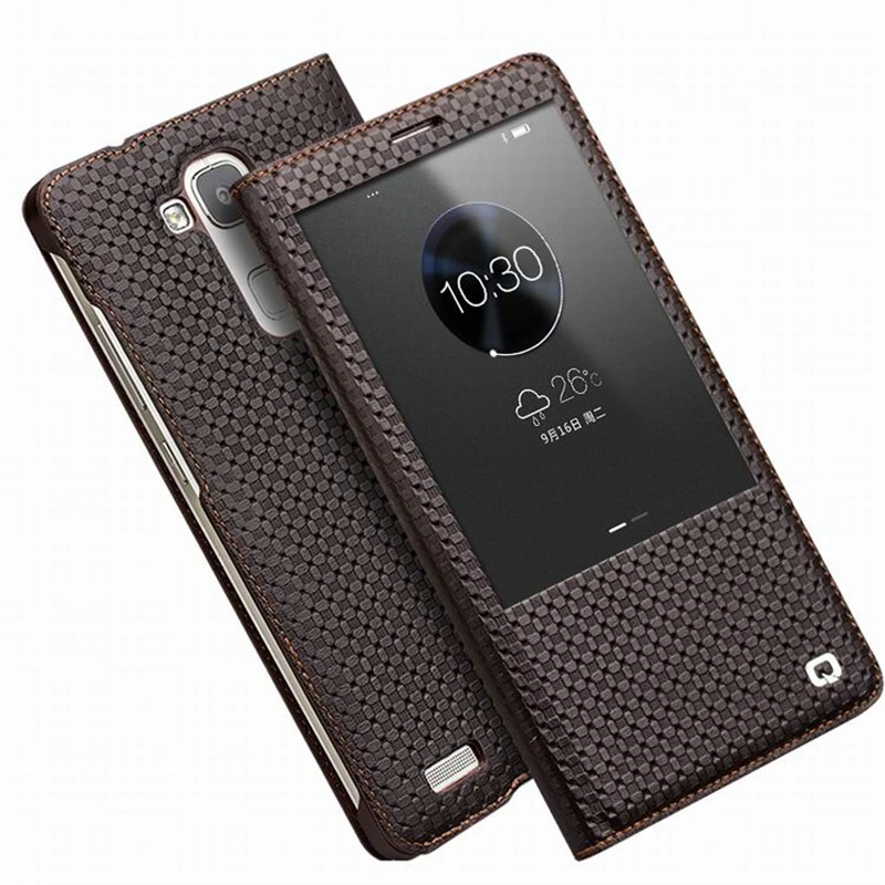 

QIALINO Genuine Real Leather Case for Huawei Ascend Mate 7 Smart Window View Flip Case Auto Sleep wake function Magnetic Closed