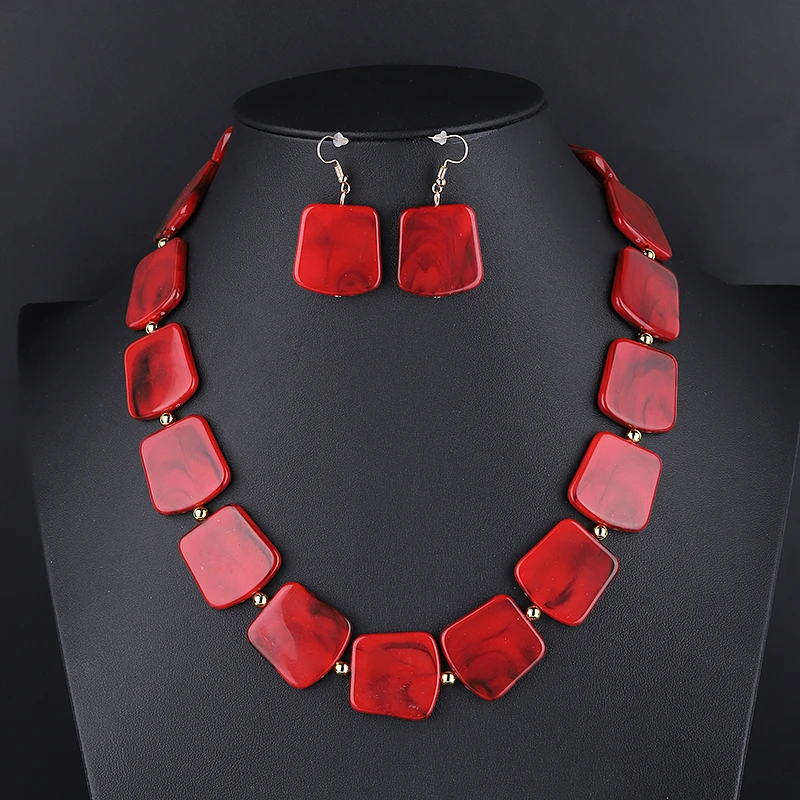 

2019 Color Resin Geometric Necklaces & Pendants Jewelry Sets For Women Crystal Statement Fashion Necklace Earrings Sets