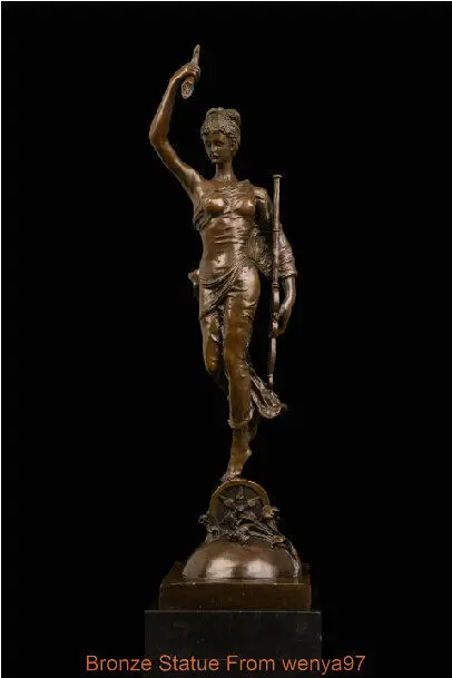 

Art Deco Sculpture Beautiful Woman Goddess Girl Hold Trump Bronze Statue Signed QQ EW