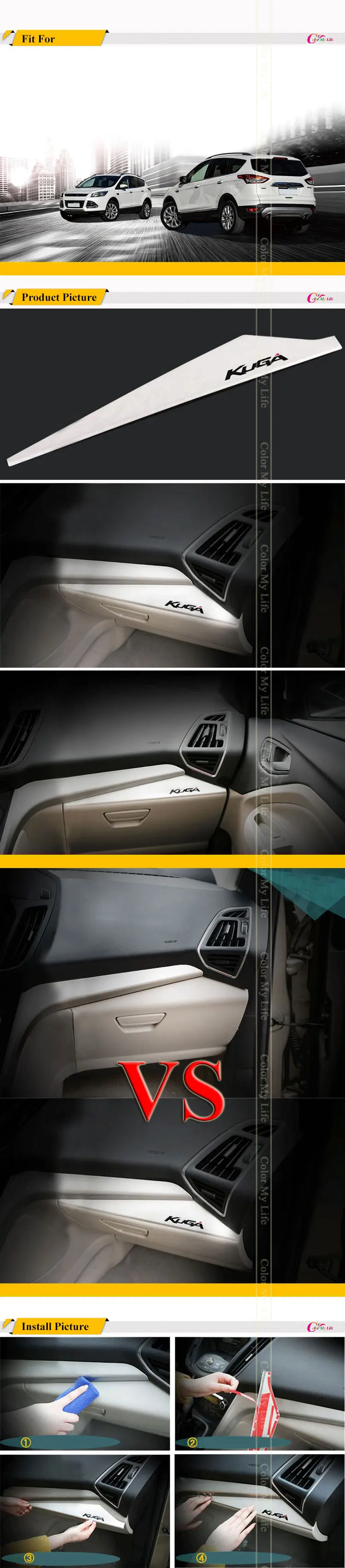 Цветная моя жизнь машина из нержавеющей стали отделка ящика для перчаток наклейка Glovebox s для Ford Kuga Escape LHD 2013- аксессуары