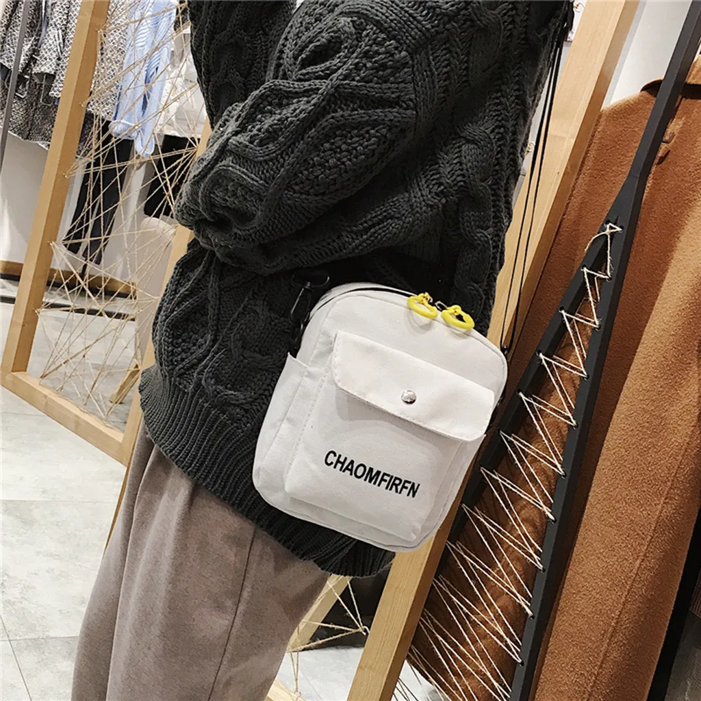 Crossbody Bag For Women Pure Color Casual Tote Outdoor Bag Canvas Handbag Zipper Shoulder Small Messenger Bag Womens Handbags