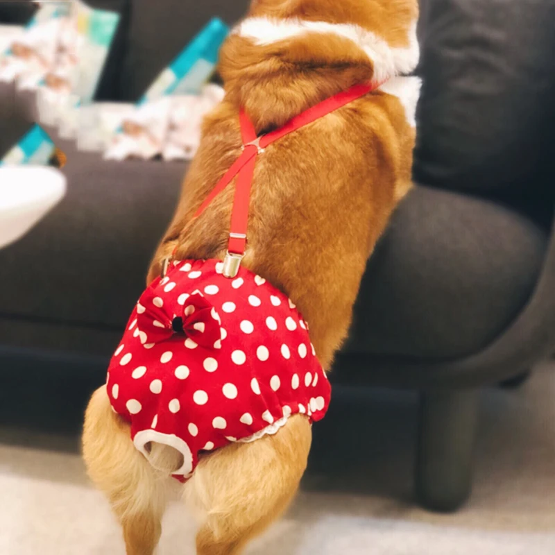 

Red Dots Pet Dog Panties Strap Sanitary Adjustable Medium Small Underwear Diapers Physiological Pants Puppy Shorts Drop Shipping
