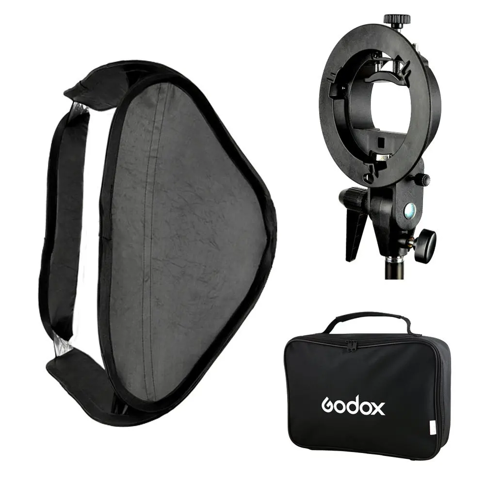 Godox S-Type Speedlite Bracket Bowens Mount Holder + 60 x 60cm Softbox for Studio Photography Flash Diffuser