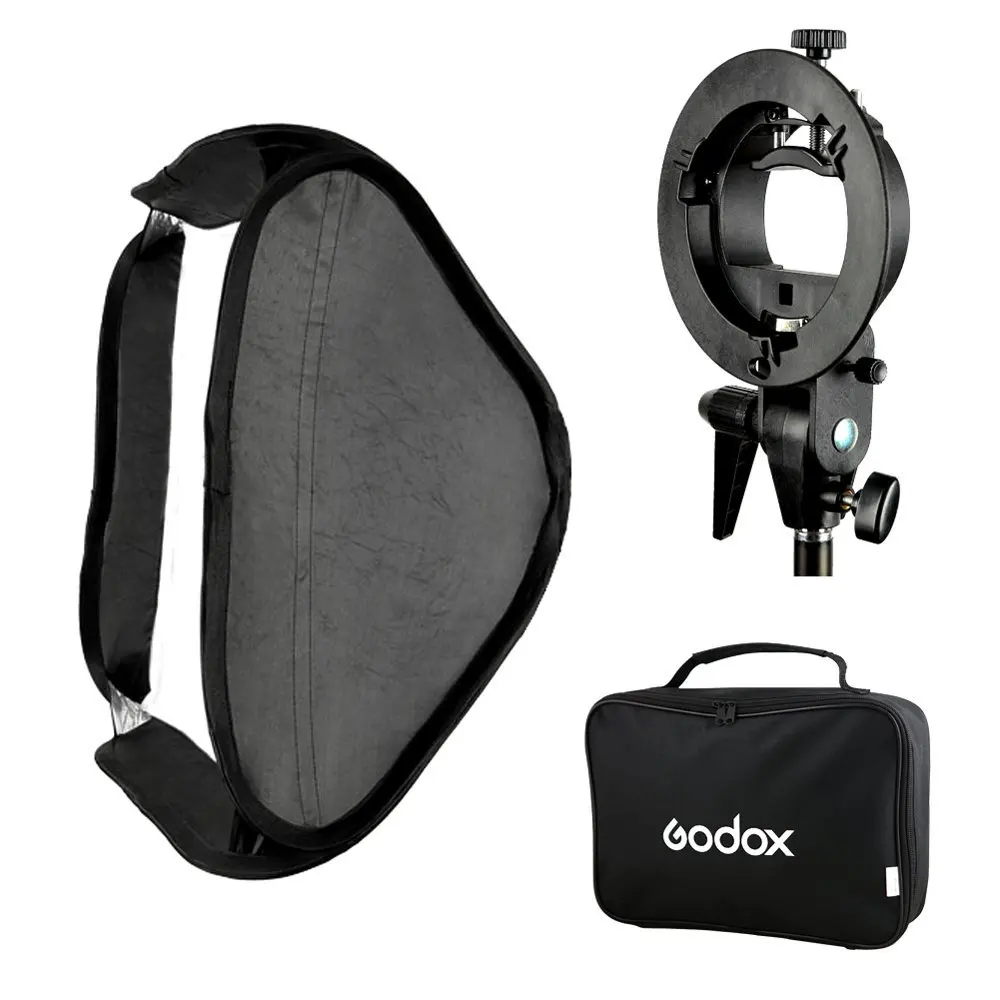 Godox S-Type Speedlite Bracket Bowens Mount Holder + 60 x 60cm Softbox for Studio Photography Flash Diffuser Godox S-Type Speedlite Bracket Bowens Mount Holder + 60 x 60cm Softbox for Studio Photography Flash Diffuser
