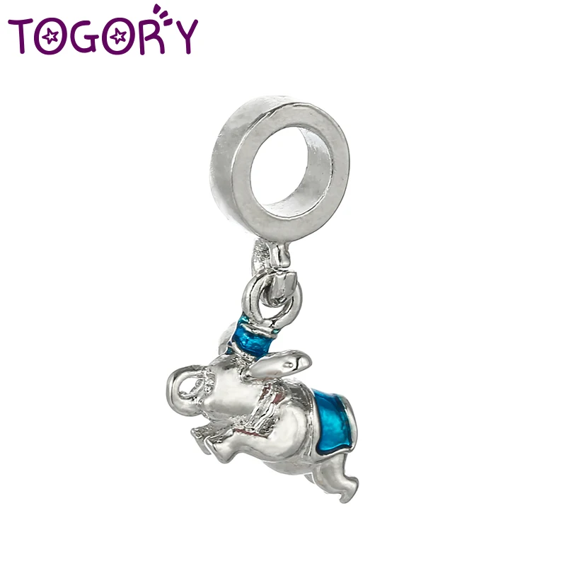 

TOGORY 2 Pcs/lot Silver Plated Colorful Unicorn Memory Charm Pendant fit Women Brand Charm Bracelet DIY Jewelry