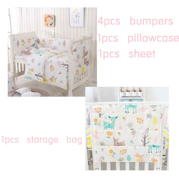 7pcs sets Комплекты постельного белья для детей из хлопка с изображением оленя, бамперы для новорожденных, мягкая дышащая подкладка, высокое качество, простыня, сумка для хранения, унисекс - Цвет: 7pcs sets
