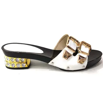 

2019 Italian Women Wedding Pumps Decorated with Rhinestone Slip on Shoes for Women African Shoe Ladies Sandals with Heels LW1-7