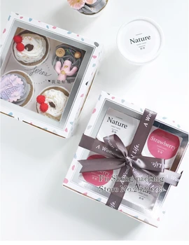 

16*16*7.5cm 4 Cup cake boxes with transparent window,Ice cream cup boxes,Pudding Muffin packing box 100pcs/lot