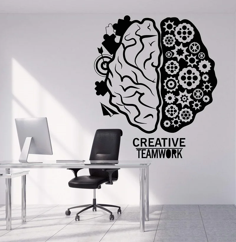 

Vinyl wall decals brain teamwork gear creative office quotation workstation inspirational decorative sticker 2BG9